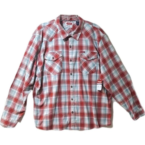 Wrangler Other - NWT Wrangler Men’s Sz 2XL Stretch Red Plaid Stripe Long Sleeve Shirt Button Down